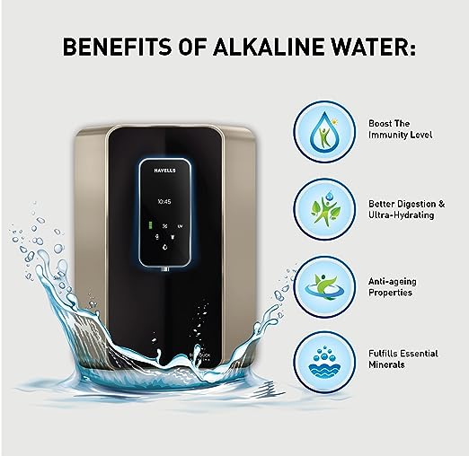 Havells Digitouch Alkaline Water Purifier, SMART TOUCH water dispense, Copper+Zinc+Alkaline natural minerals, 8 stage Purification, 6L tank, Double UV Purification tech.(RO+UV) (Champagne & Black)(OPEN BOX) Havells Digitouch Alkaline Water Purifier, SMART TOUCH water dispense, Copper+Zinc+Alkaline natural minerals, 8 stage Purification, 6L tank, Double UV Purification tech.(RO+UV) (Champagne & Black)(OPEN BOX)